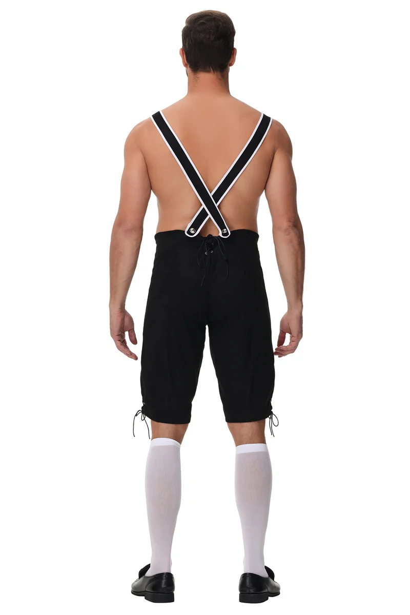 الرجال الألمانية مهرجان أكتوبر Lederhosen زي البافارية البيرة مهرجان حزب تأثيري الأسود براون الحمالات السراويل