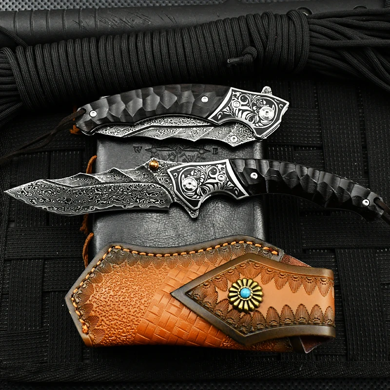 outdoor knife damascus steel collectable high class  camping knife high hardness professional survival folding knife tactical