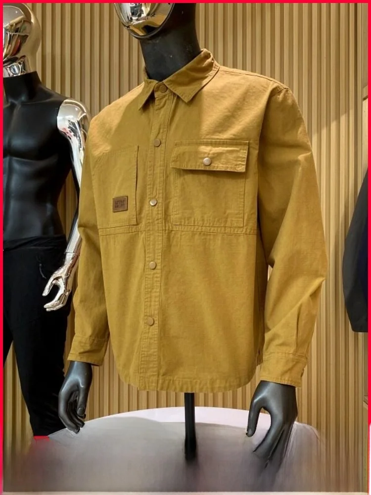

Ретро-куртка в американском стиле цвета хаки из чистого хлопка с длинными рукавами, повседневная мужская рубашка-куртка свободного кроя, молодежный тренд, осенняя одежда