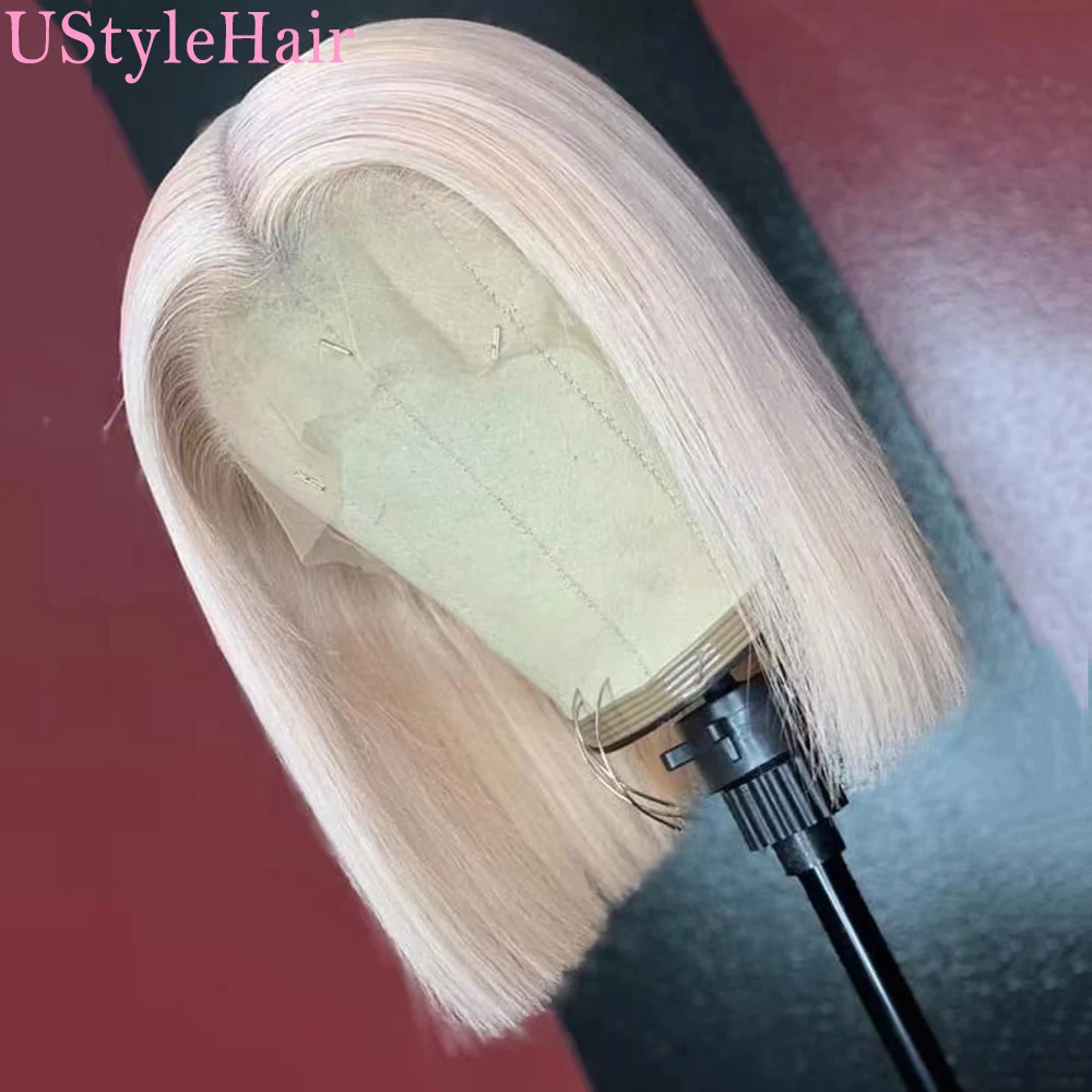 UStyleHair Platinum Blonde Bob Wig Middle Part Short Lace Wig Heat Resistant Synthetic Lace Front Wig Hot Red Bob Wig Daily Use