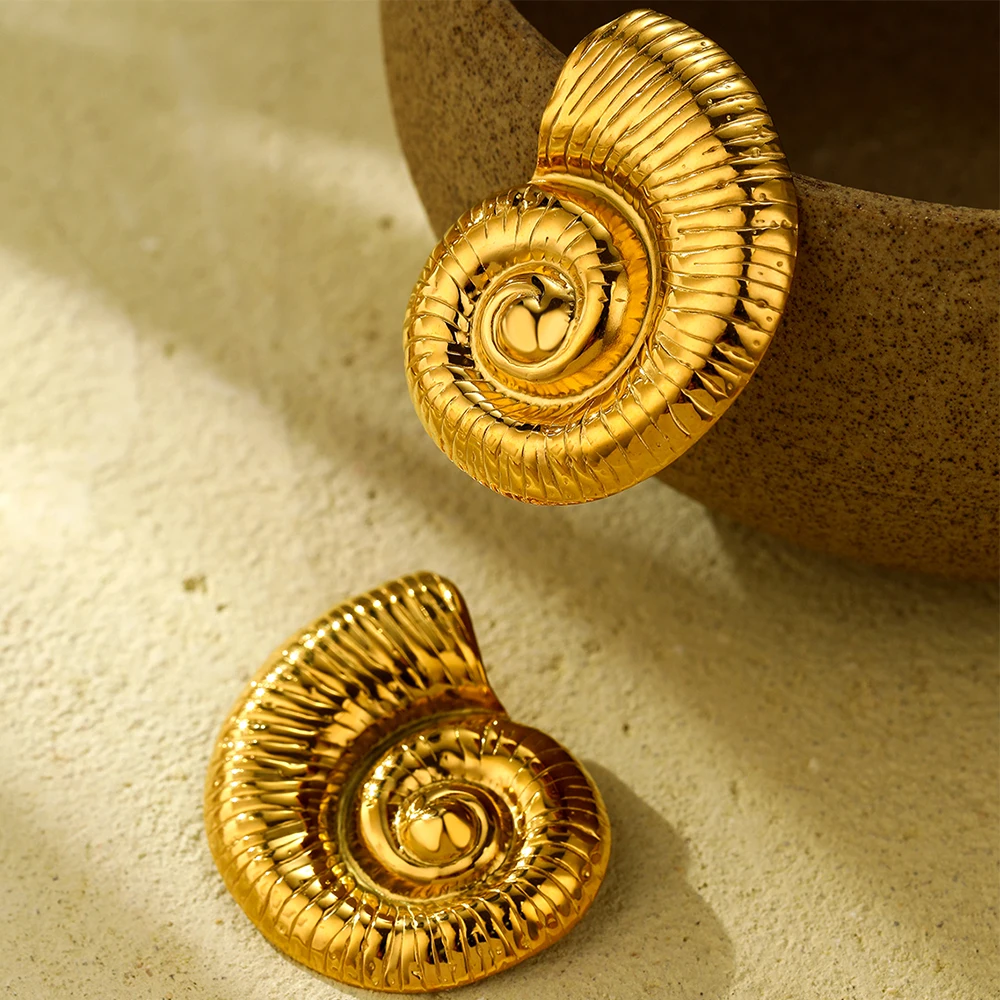 NIMAI Gold Plated Stainless Steel Conch Stud Earrings Beach Accessory Women Spiral Earrings INS Style