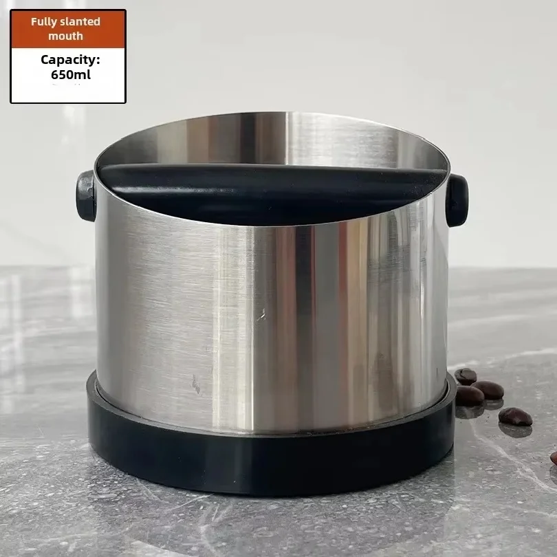 Coffee Knock Box Stainless Steel Espresso Knock Box Non Slip Coffee Ground Knock Box with Rubber Ring Beveled Coffee Ground Bin view 3