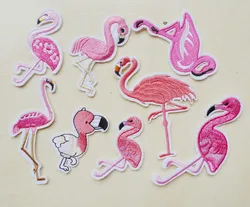 High Quality 10 Pcs Flamingo Embroidered Patches For Clothing Iron on Badge Sticker Stripes Applique