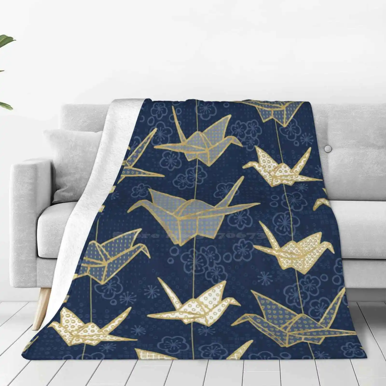 Sadako'S Good Luck Cranes Blanket Soft Warm Travel Portable Blanket Sadako Good Luck Paper Crane Origami Japanese Kimono Sakura