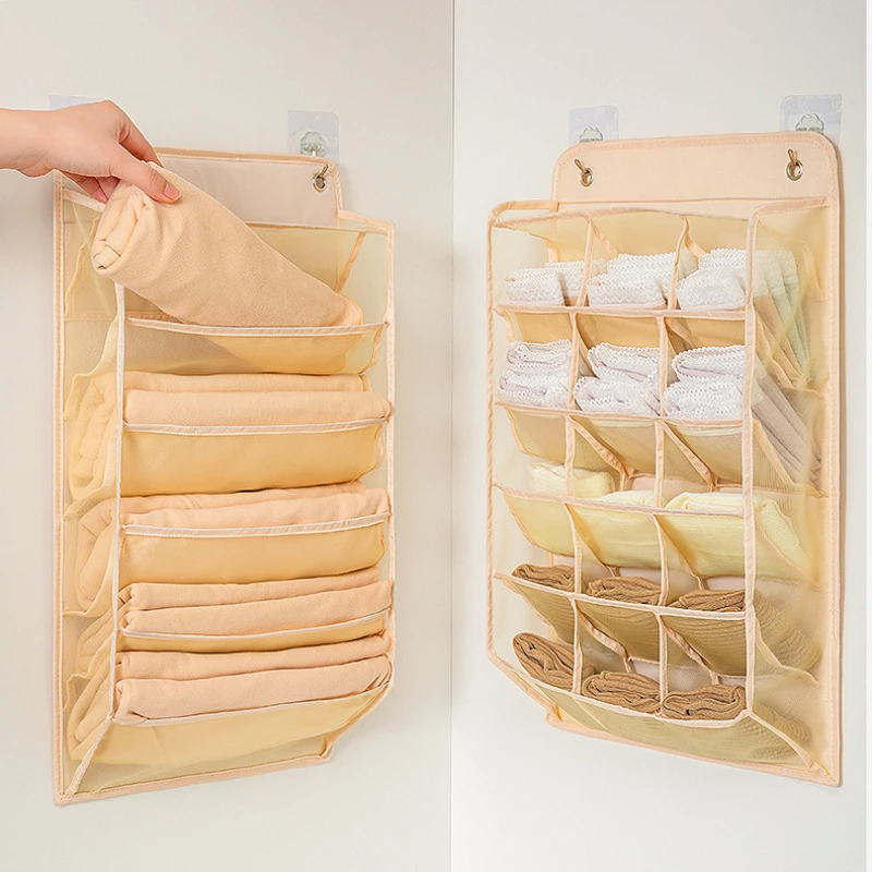 Creative Punch-free 5/15 Grid Underwear Storage Bag Wall-mounted Bra Underwear Socks Storage Bag Dormitory Closet Organizer