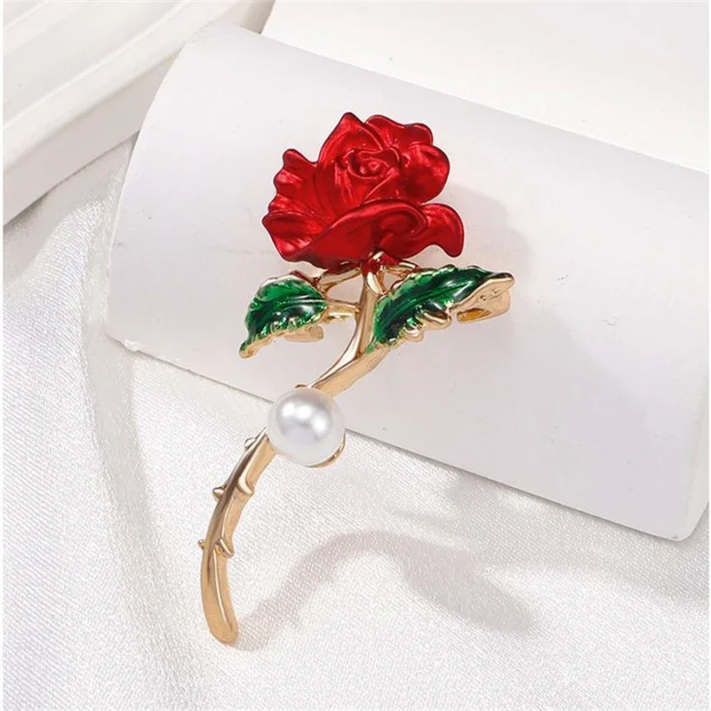 1Pc Beautiful Red Rose Brooch for Women Men Exquisite Flower Plant Brooches Pins Jewelry Trendy Accessories Party Gifts 2026