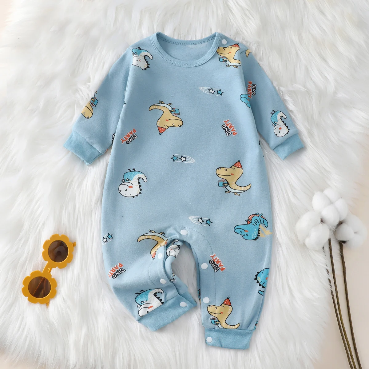 hibobi 100% Cotton Newborn Jumpsuit Comfortable Cute Animal Patterns Round Neck Baby Crawling Suit 0-18m Toddler Onesie