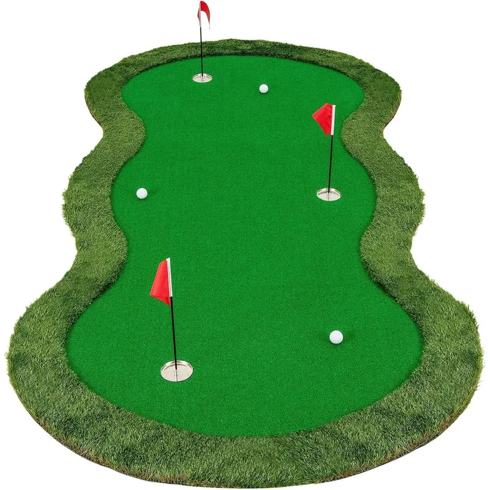 10ft Golf Putting Green, Large Professional Training Mat with Realistic Artificial Grass, 3 Holes, 3 Flags and Cups for Indoor/O