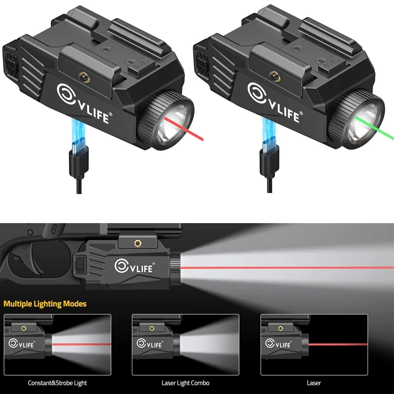 600 Lumens Hunting Light Laser Combo Rechargeable Compatible with Glock & Picatinny Rail Flashlight for Outdoor Shooting