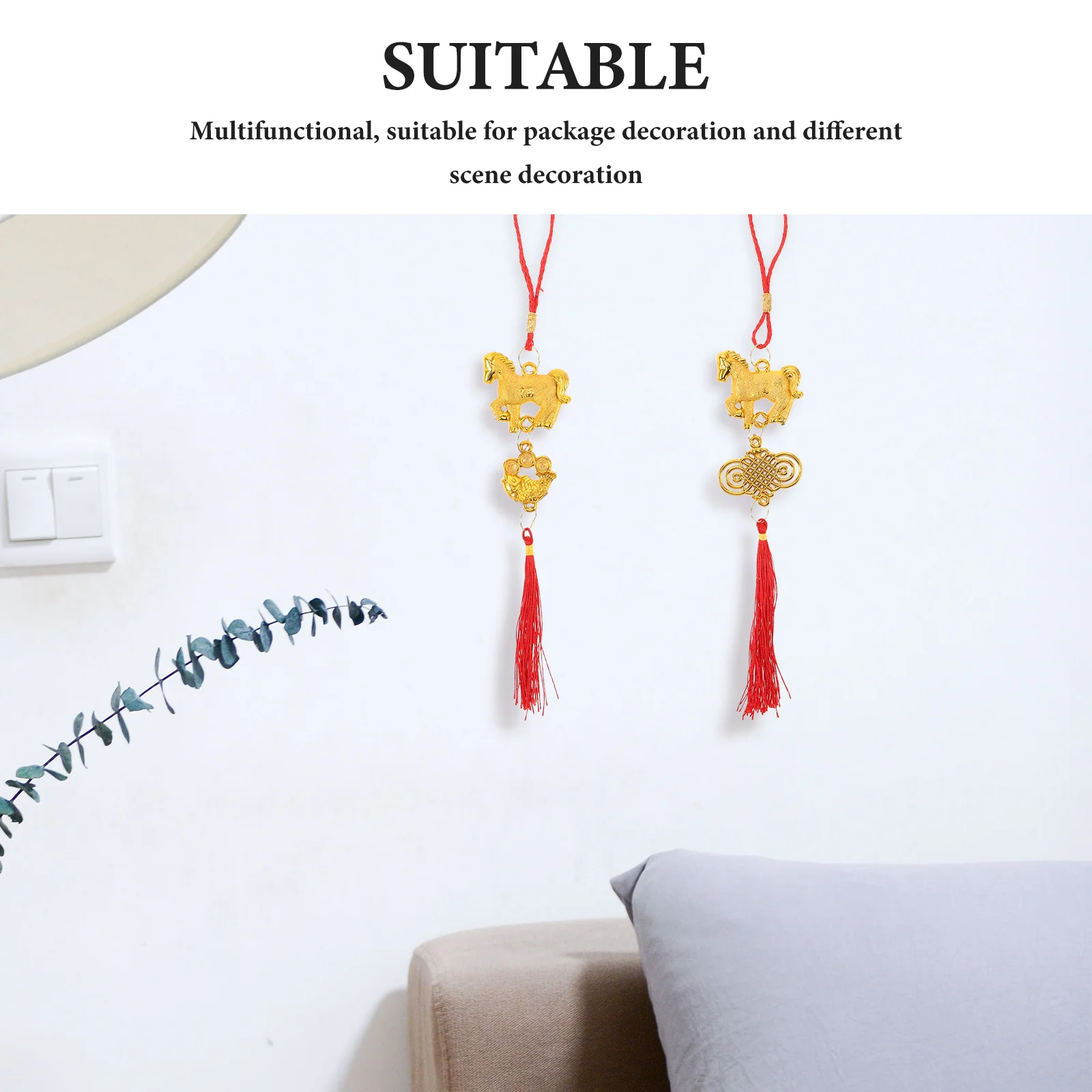 말의 해 장식품 10개 2026년 중국 설날 장식 축제용 걸이 펜던트 가정 사무실 트리용 빨간색 태슬 행운