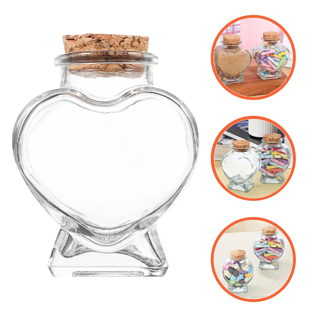 

4pcs Heart Shaped Glass Bottle Clear Storage Container For Diy Craft Wishing Jar Decorative Landscape Bottle Mini Corked Jars