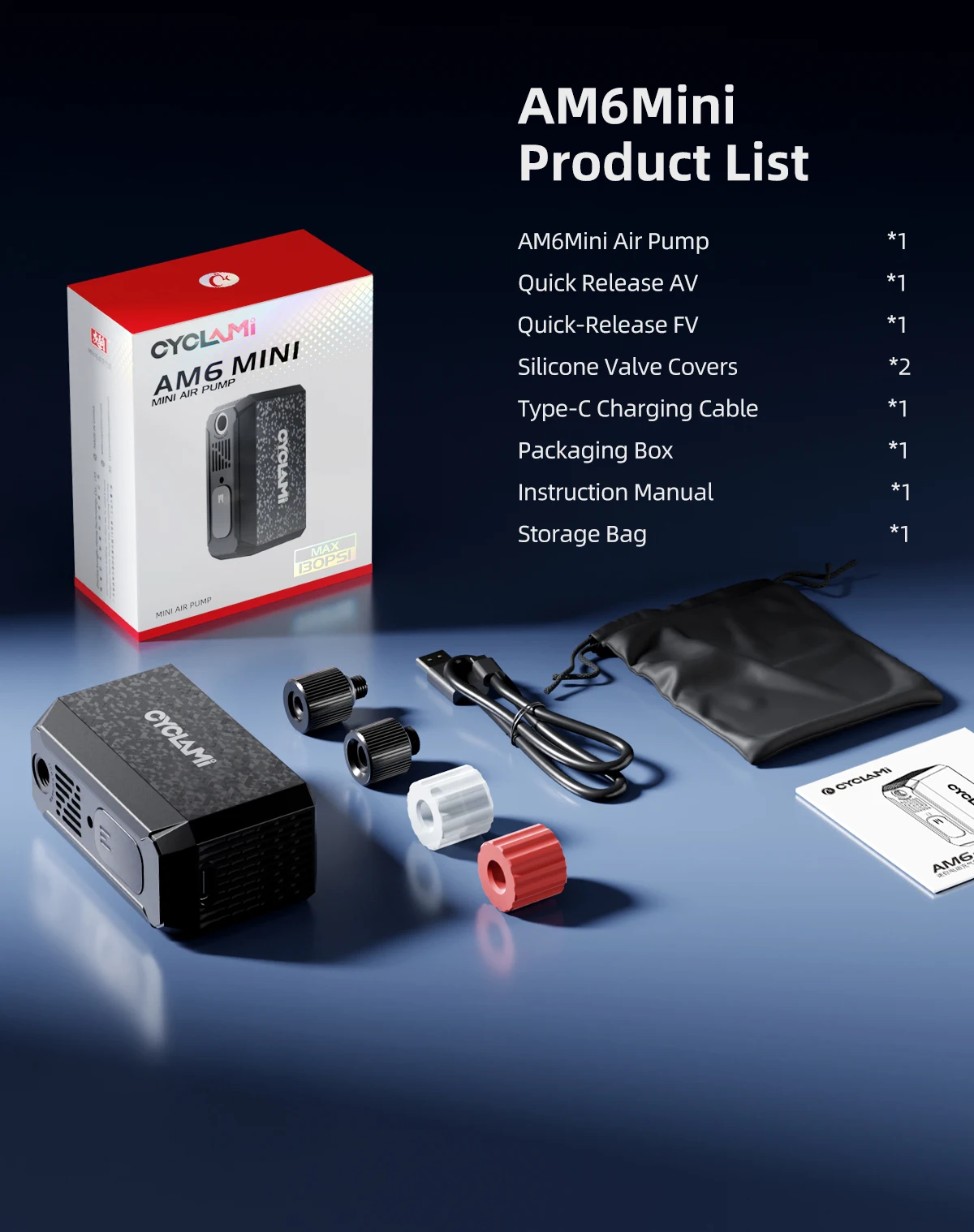 CYCLAMI AM6 Mini-Fahrradluftpumpe 130PSI Tragbarer Elektrischer Schnellfüller mit Typ-C-Ladefunktion für MTB- und Rennradreifen FV AV – Detail 11