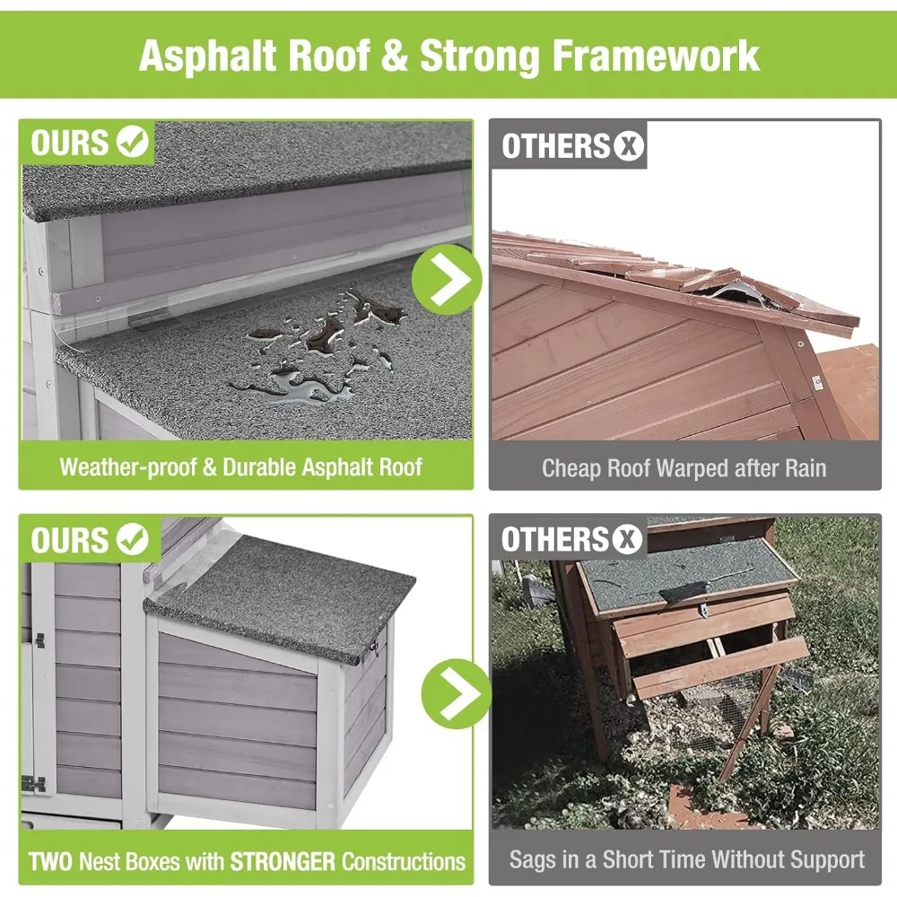 Pollo de madera para exteriores con dos perchas y cajas anidadas grandes duales
