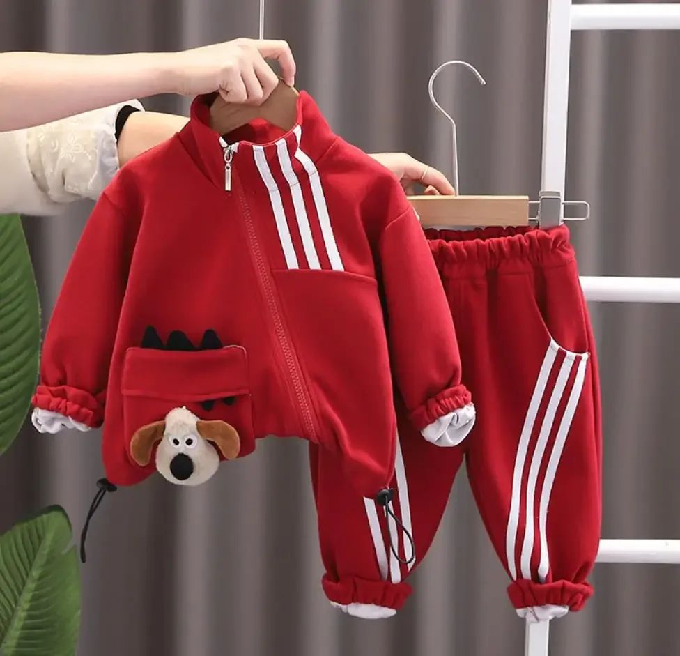 Baby Boy 1st Birthday Outfit Sets Korean Style Cartoon Puppy Zipper Casual Jacket And Pants 2Pcs Tracksuits Kids Infant Clothes