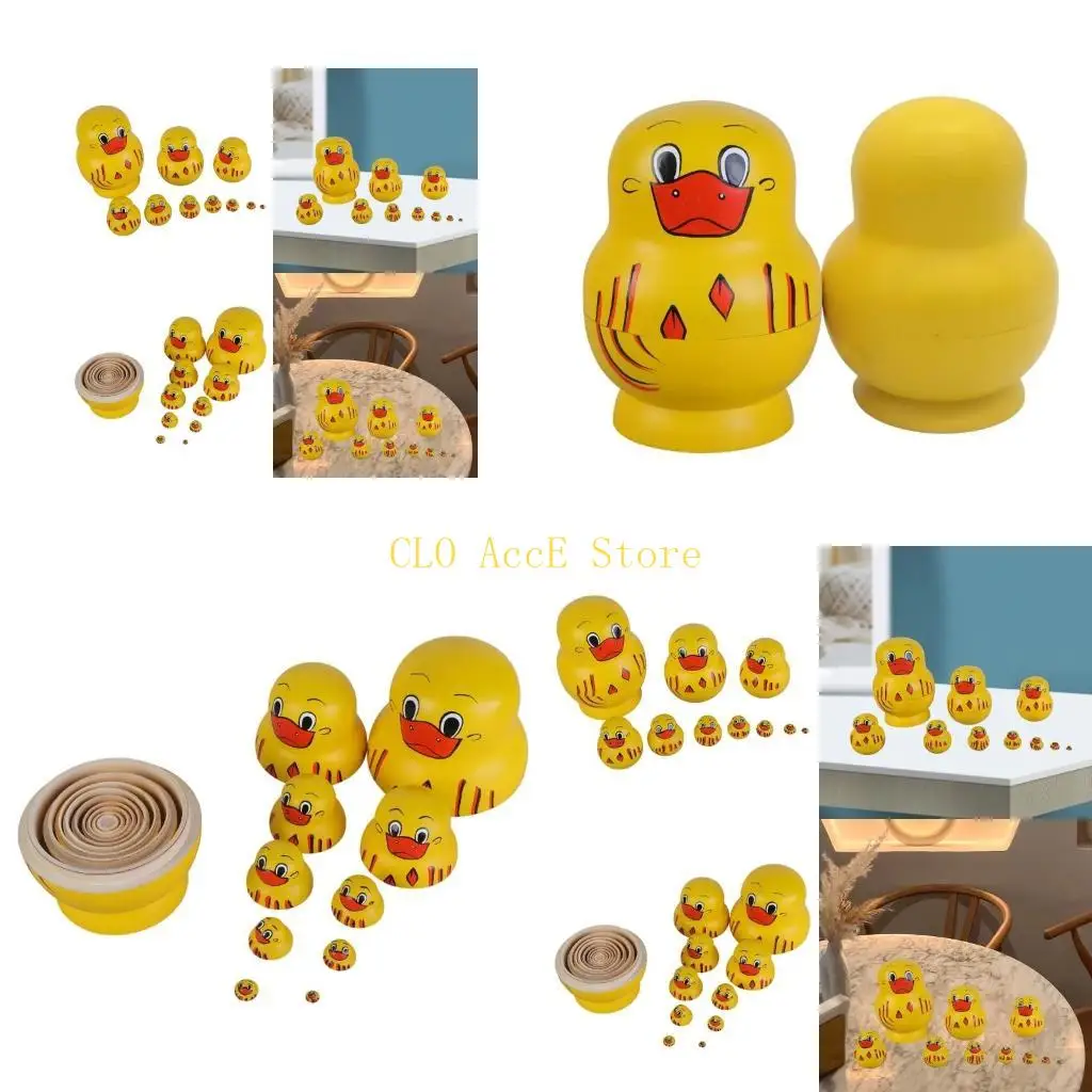

16FE Set of 10 Duck Nesting Dolls Russian Matryoshka Doll Toy Figures for Children and Display Unique Home Decoration