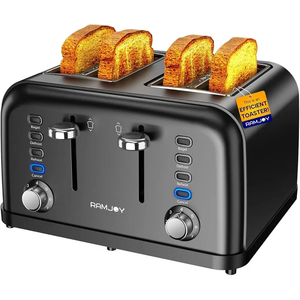 4 شرائح محمصة فتحات واسعة للغاية تحكم مستقلات مزدوجة 7 إعدادات الظل وظائف فطائر الخبز الخبز صينية الفتات القابلة للإزالة