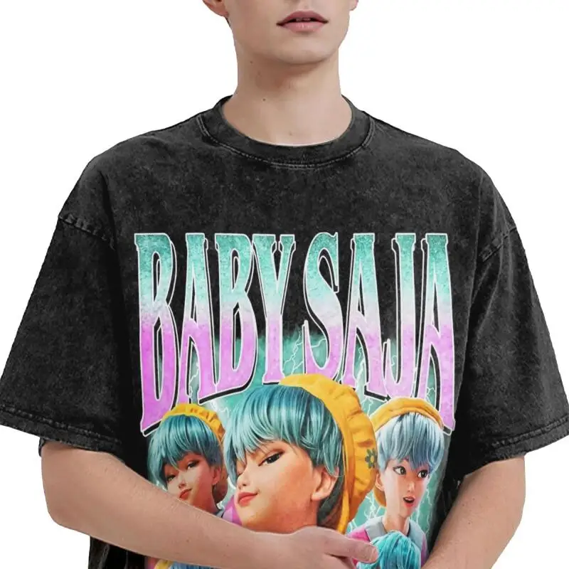 تي شيرت KPop Demon Hunters Baby Saja مغسول تي شيرت أنيق تي شيرت Saja Boys تي شيرت علوي للرجال والنساء 100% قطن Harajuku صيفي
