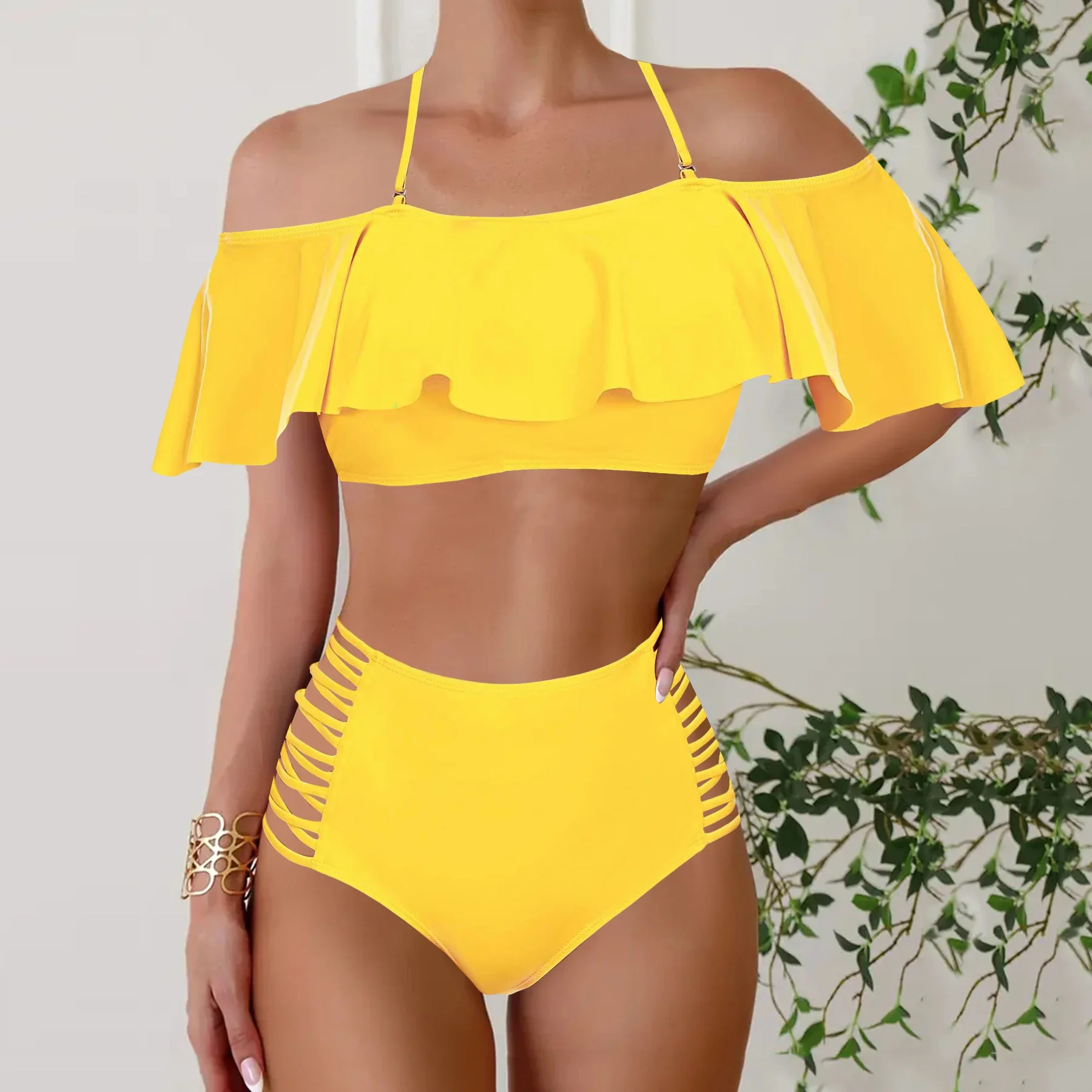 Damen-Tankini-Set mit tropischem Aufdruck – dehnbare, nicht transparente Badebekleidung mit Shorts mit hoher Taille, Bikini, Sommer-Strandbekleidung