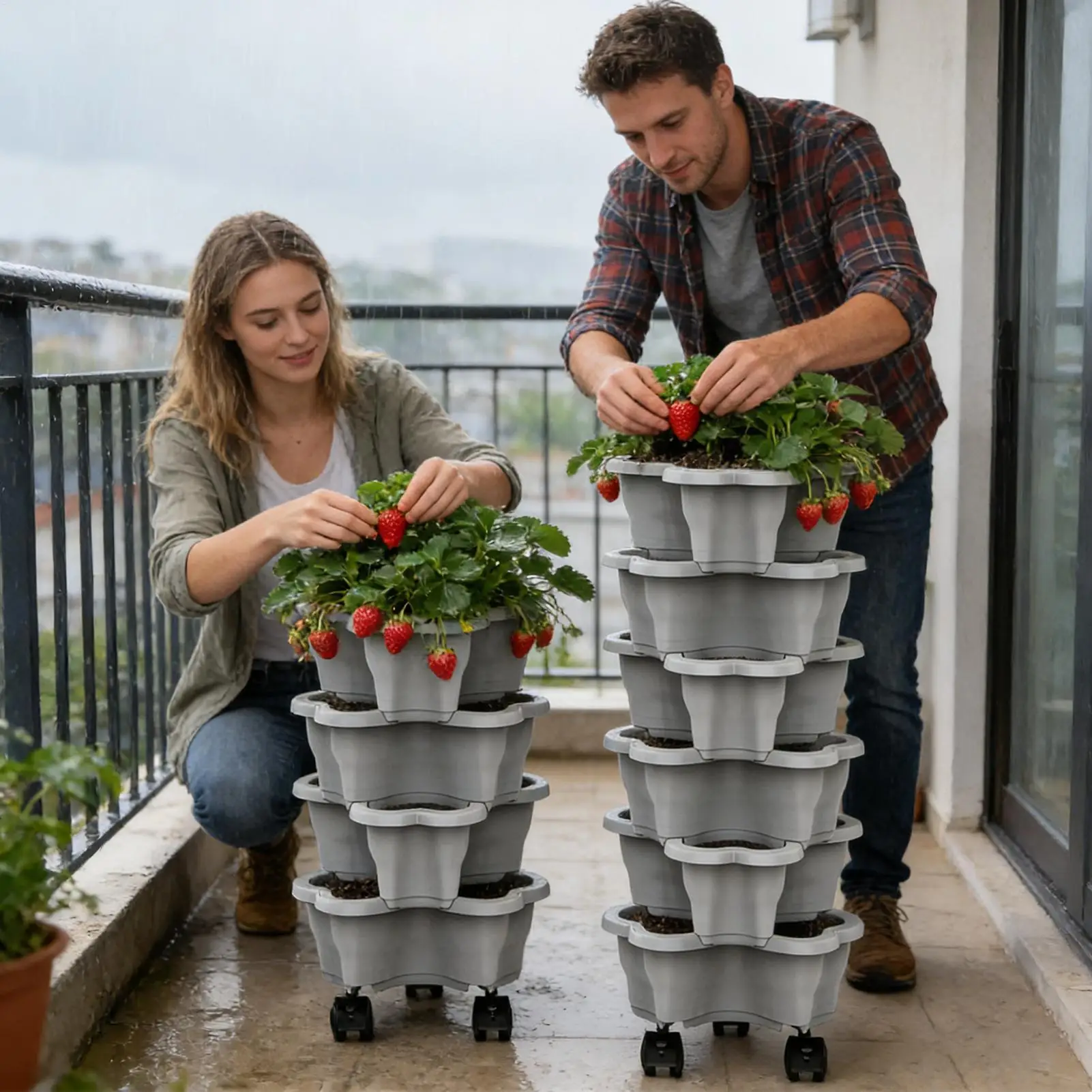 6-Tier Stackable Plant pot Tower, Vertical Garden Planter with Wheels Space Saving Garden Towers for Indoor Outdoor Vegetables