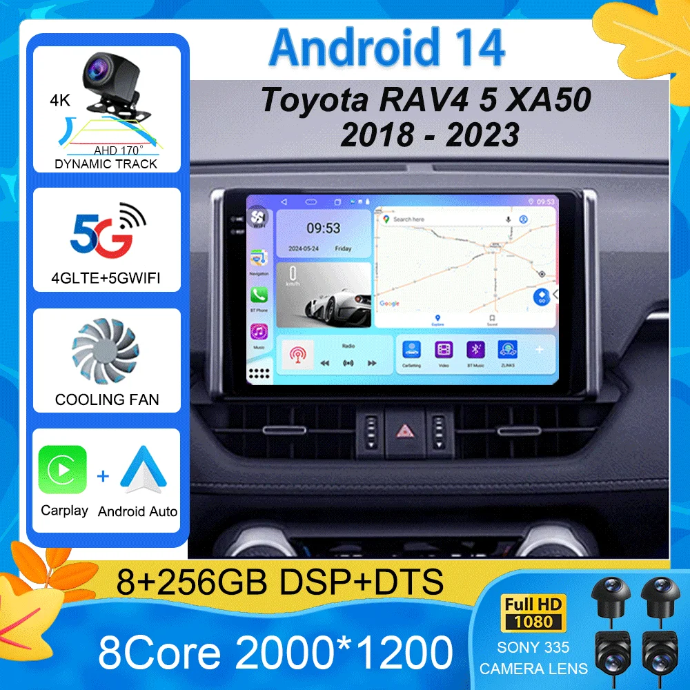 

Автомобильный радиоприемник Android 14 для Toyota RAV4 5 XA50 2018-2023 Мультимедийный видеоплеер Навигация стерео GPS Без 2din 2 din dvd