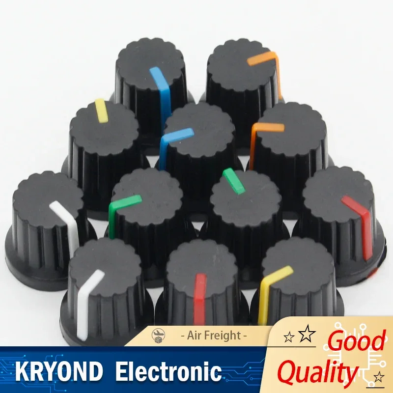 12PCS 6mm Shaft Hole Dia Plastic Threaded Knurled Potentiometer Knobs Caps Newest Hot Sale