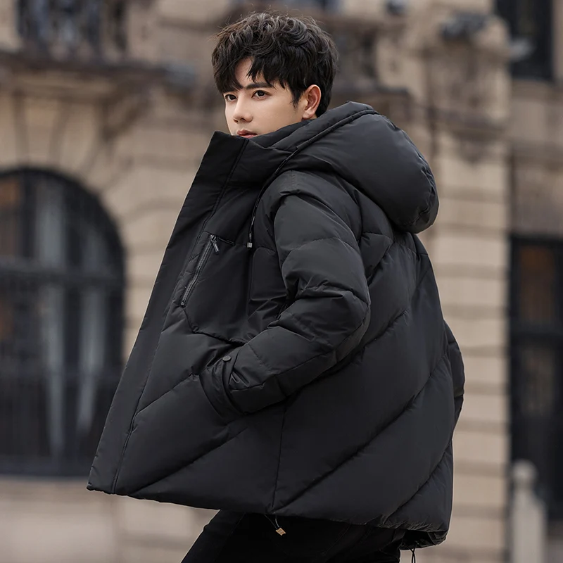 Fashion Men\'s Warm Hooded White Duck Down Jackets 2024 Winter Casual Windproof Solid Puffer Coat Outwear Loose Top Down Clothing