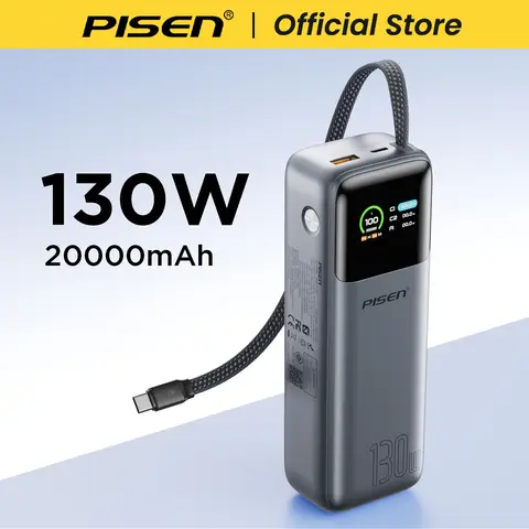 Battery External for Laptop PISEN 130W Power Bank With Fast Charging USB-C Cable 20000mAh PD3.0 Powerbank for Laptop Notebook iPhone External Battery
