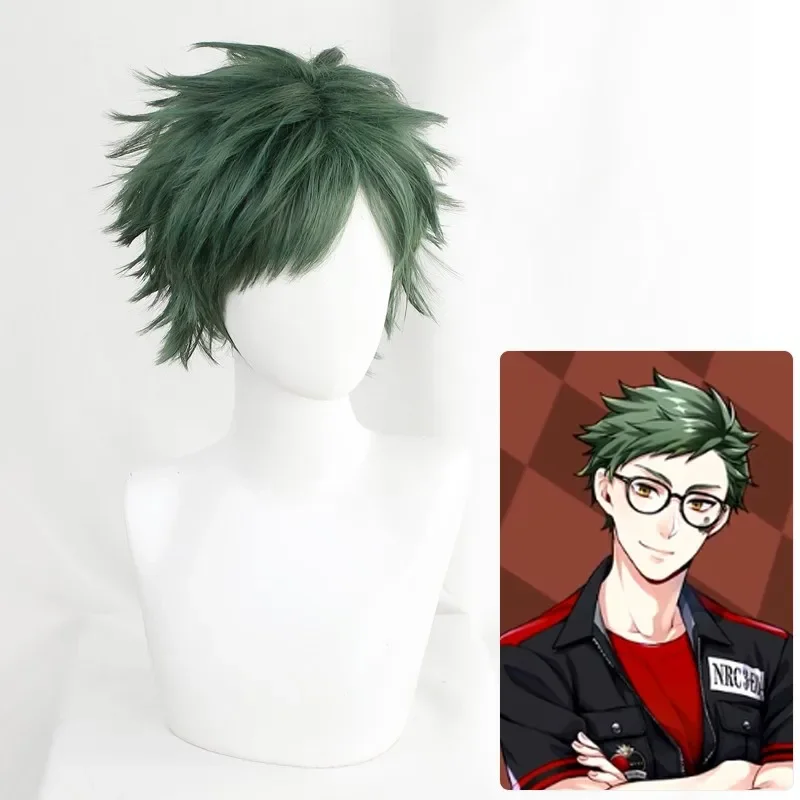 

Cosplay Costume Heat Resistant Synthetic Hair Men Women Party Wigs Twisted Wonderland Trey Clover Green Short Wig