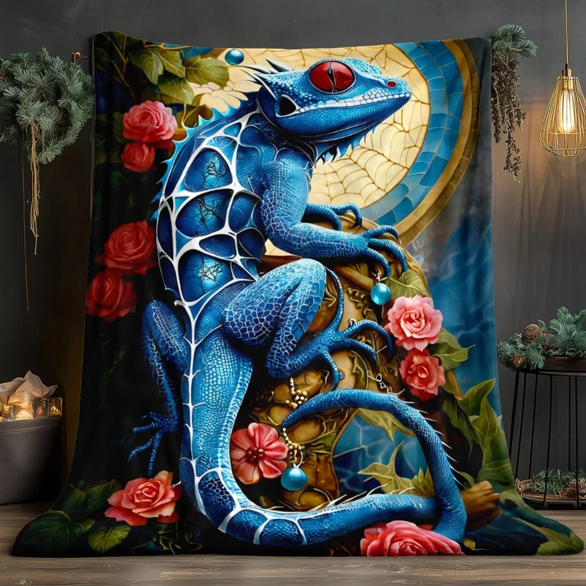 Bright lizard and flower patterns Flannel printed blanket suitable for all seasons suitable for living room office sofa travel