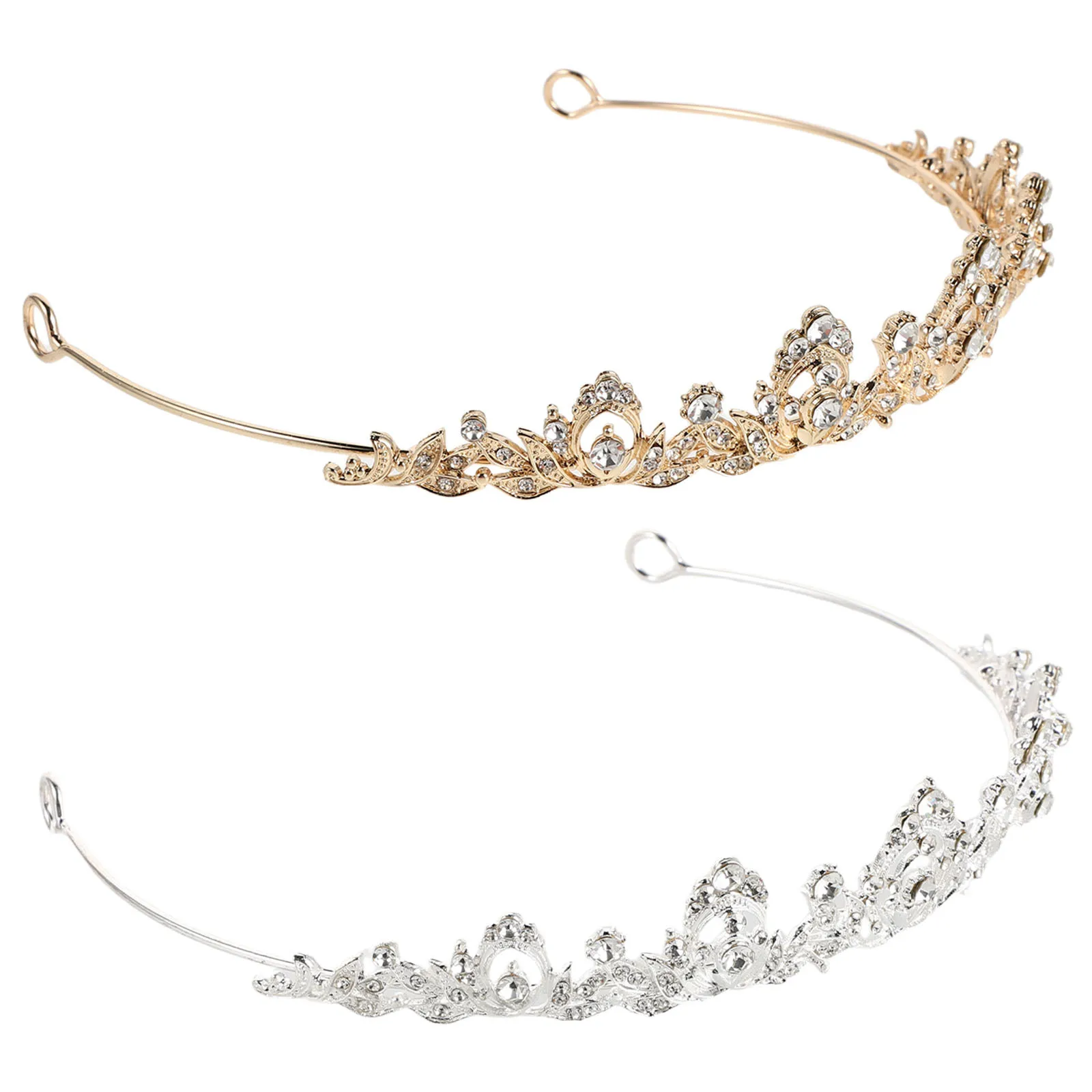 2Pcs Rhinestone Bridal Crown Headband Handmade Wedding Tiaras Elegant Crystal Pageant Crowns Decorative Hair Jewelry