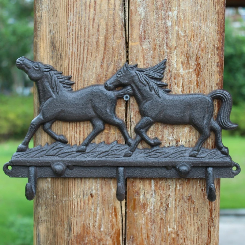 

European Style Double Horse Hooks Creative Personality Vintage Cast Iron Crafts Wall Hanging Room Decoration