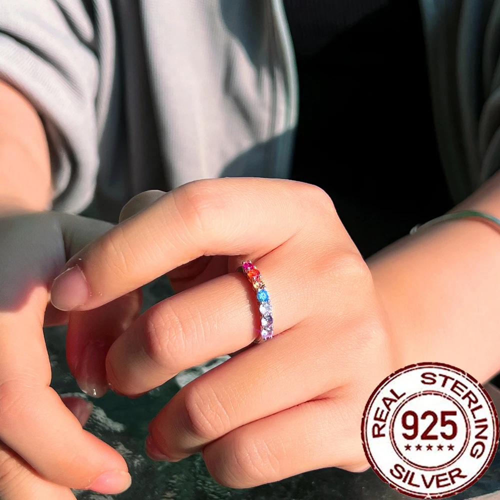 CWWZircons 925 فضة خمر متعدد الألوان تشيكوسلوفاكيا كريستال حلقة دائرية للنساء حفلة غرامة فنجر مجوهرات اكسسوارات SR042
