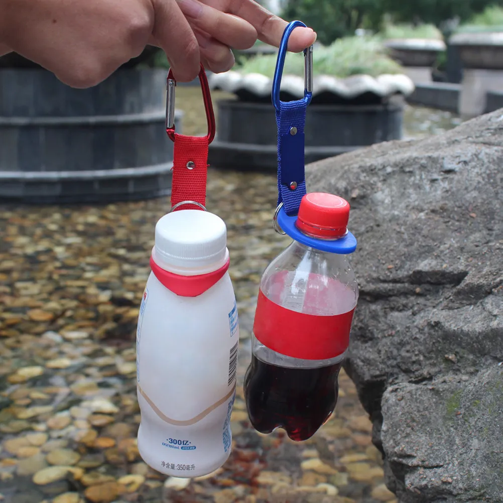 4Pcs Mineral Water Bottle Hook Lightweight Aluminum Clip Key Ring Silicone Holder for Outdoor Camping Hiking Traveling Bottle