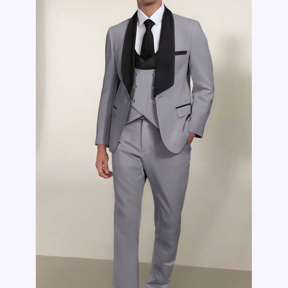 

Elegant Men Suits Shawl Lapel One Button Formal Blazer Slim Fit Business Meeting Daily Office Male Clothing 3 Piece Costumes