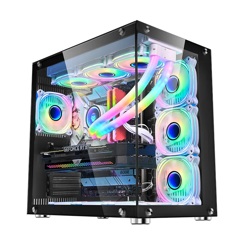 عرض ساخن لعام 2025 حافظة ألعاب كمبيوتر مكتبي عبر الحدود 360 حافظة زجاجية لغرفة عرض البحر المبردة بالماء حافظة ATX لعبة مقهى الإنترنت