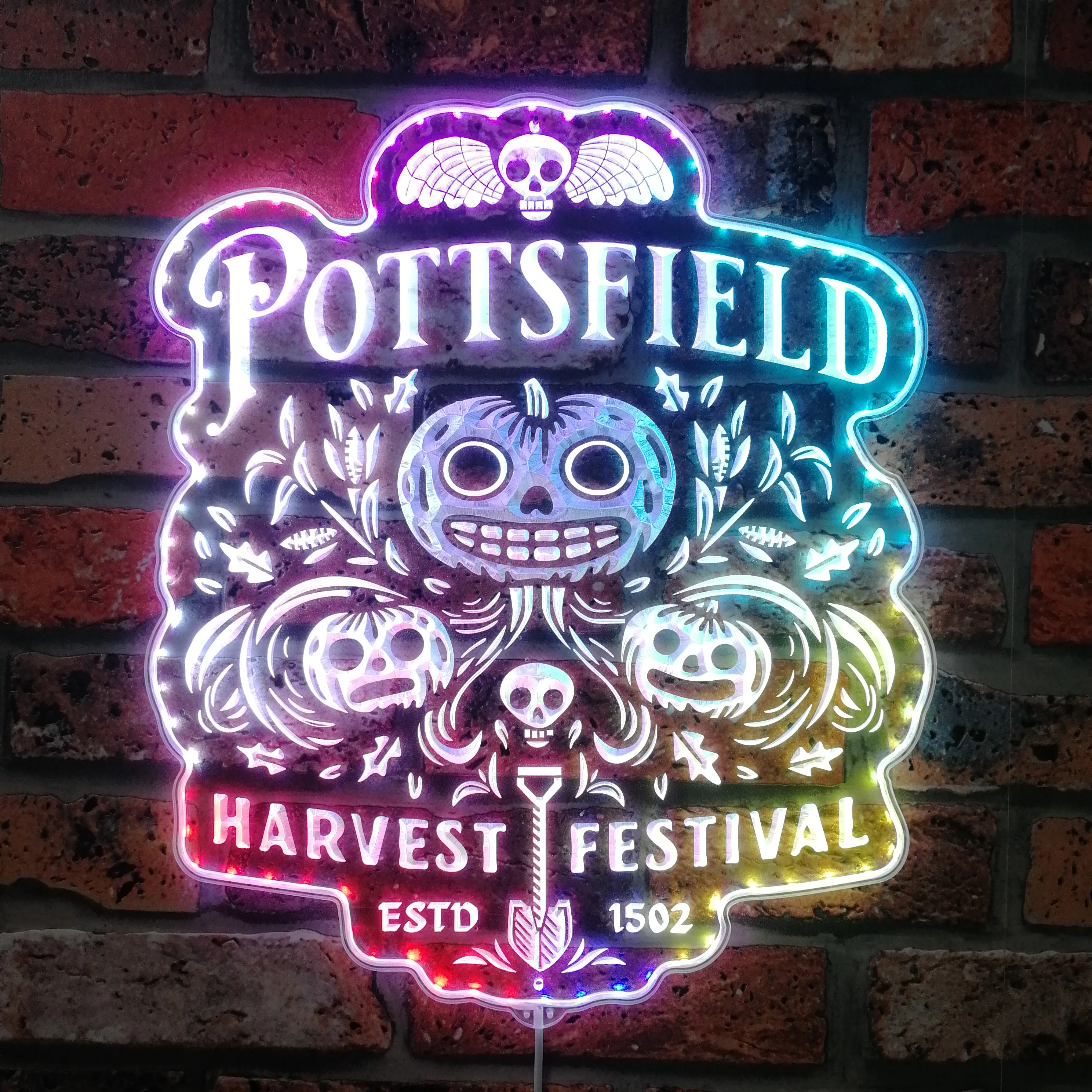 Pottsfield Harvest Festival Dynamic RGB Edge Lit LED Sign, Game Room Decor, Gaming Night Light