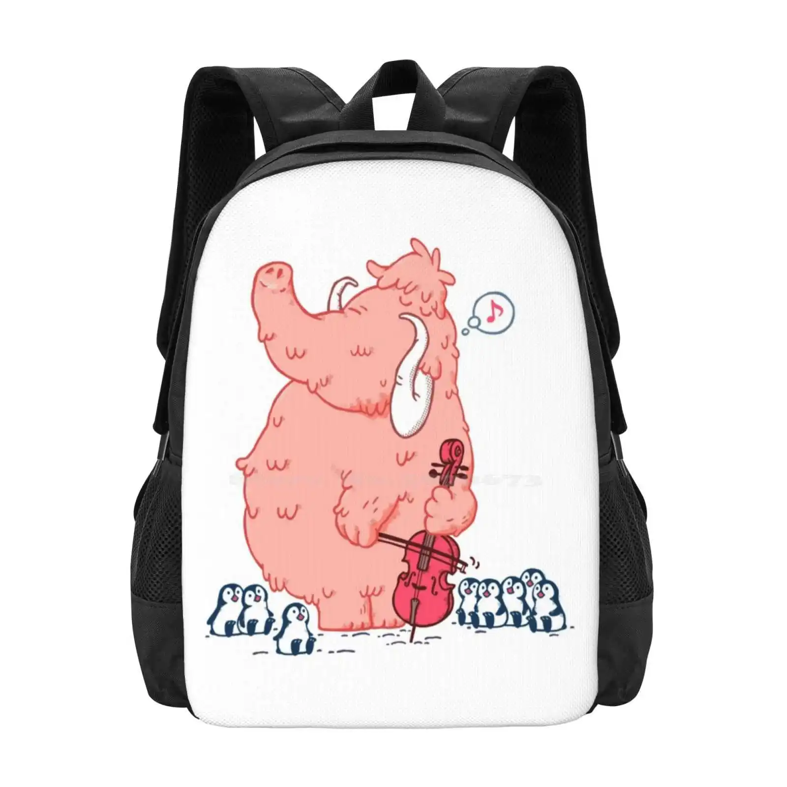 ลดกระหน่ำกระเป๋าเป้สะพายหลังกระเป๋าแฟชั่นสีชมพูช้างแมมมอธเพนกวินเชลโลเพลงหิมะในฤดูหนาว