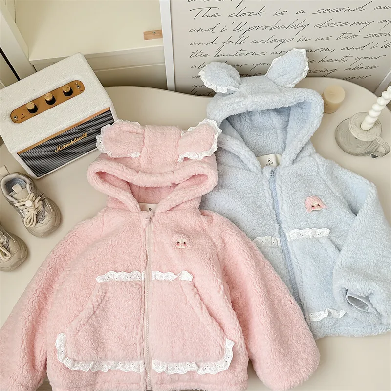 

Girl's Sweet Fur Coat Winter Children Baby Infants Kids Plus Fleece Thick Hooded Top Girl Cute Coat