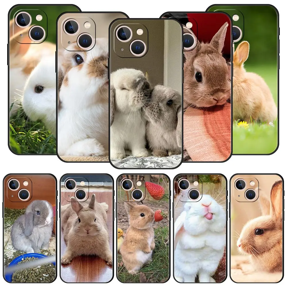 

Cute White Baby Rabbits Phone Case For iPhone 16 13 15 14 12 11 Pro MAX XR X SE XS 7 8 Plus Soft TPU Shell Cover