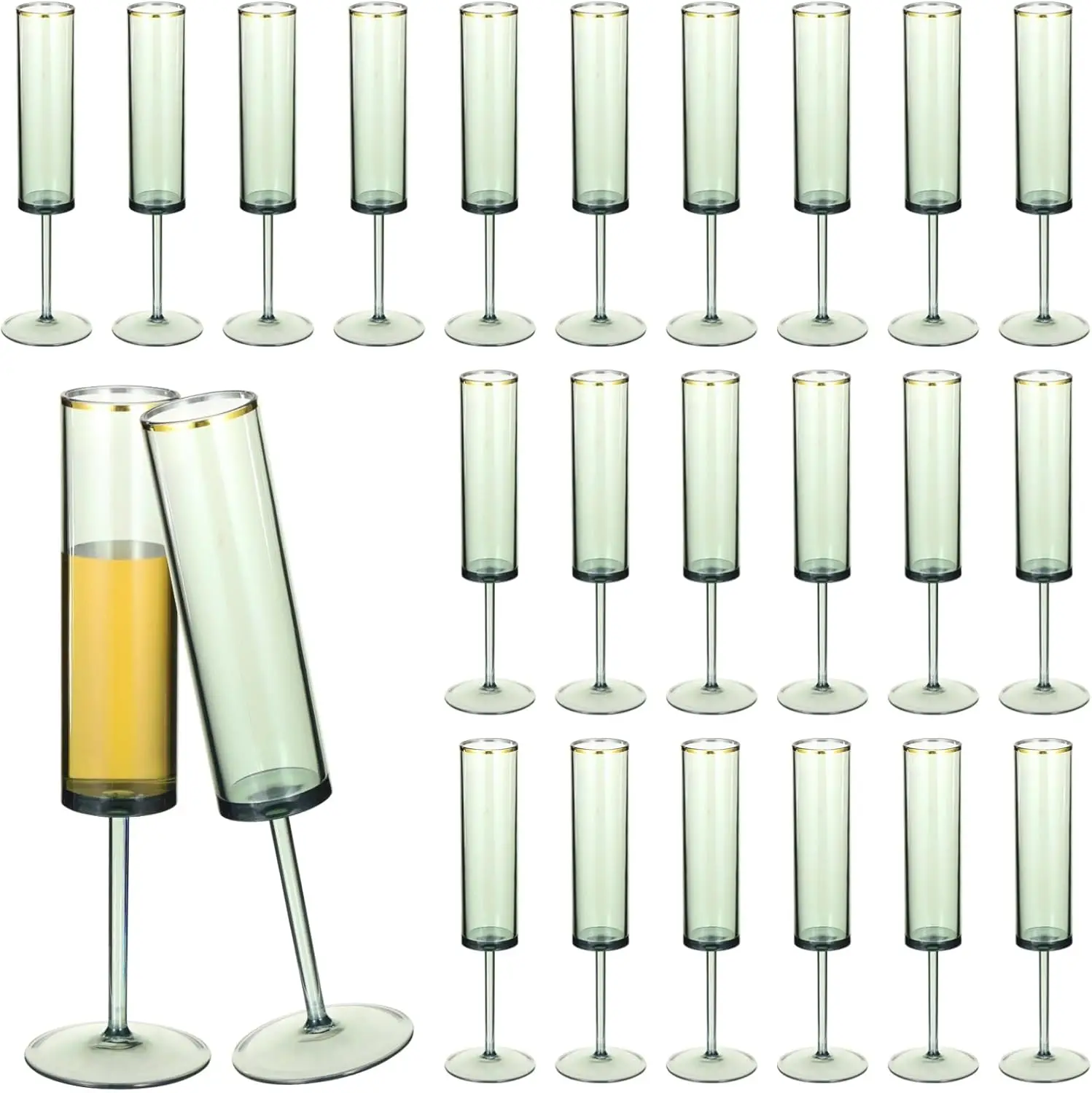

24 Pcs Green Champagne Flutes, 5.4 oz Shatterproof Plastic Glasses for Parties, Bars, Hotels