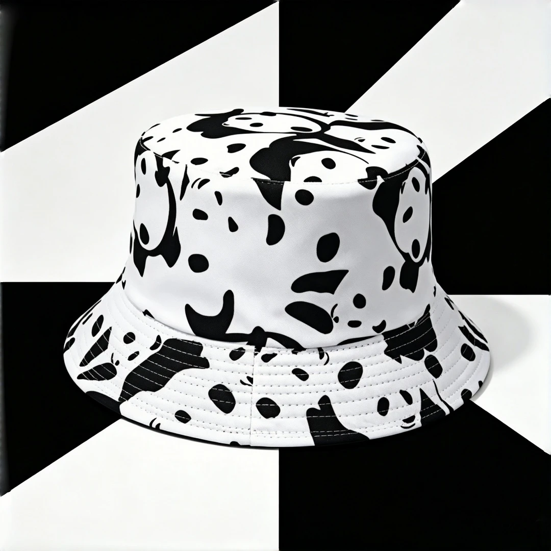 Cute Panda Print Bucket Hat For Men Women,Black White Abstract Panda Pattern Fisherman Hat Lightweight Streetwear Sun Cap For Ou