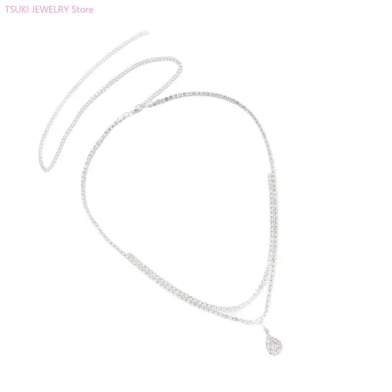 62KE سلسلة الخصر على شكل قطرة الماء، مجوهرات للجسم، إكسسوار نحاسي مزدوج حبلا قابل للتعديل لحدث صيفي غير رسمي