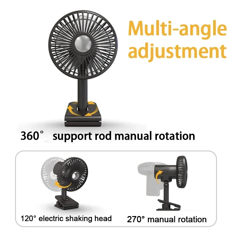 Eary Car Head Shaking Clip Fan for Visor 2000mAh USB Rechargeable Fan 360 Rotate with Light 3 Speed Powerful Summer Cooling Fans