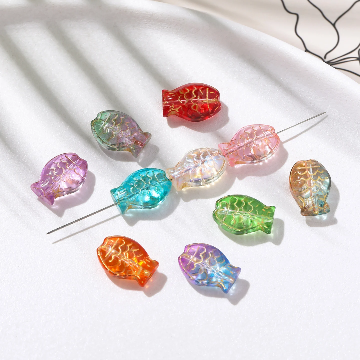 Picture 5: 10Pcs Colored Transparent Glass Small Fish Loose Beads, for Earrings Bracelet Mobile Phone Chains DIY Jewelry Making Accessories