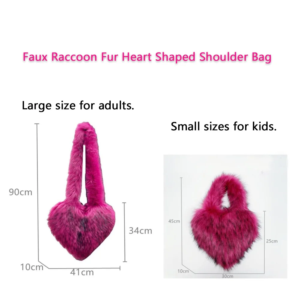 2023 flauschige Plüsch Winter Frauen Handtaschen herzförmige Faux Waschbär Pelz herzförmige Umhängetasche süße Liebe Einkaufstaschen für Frauen