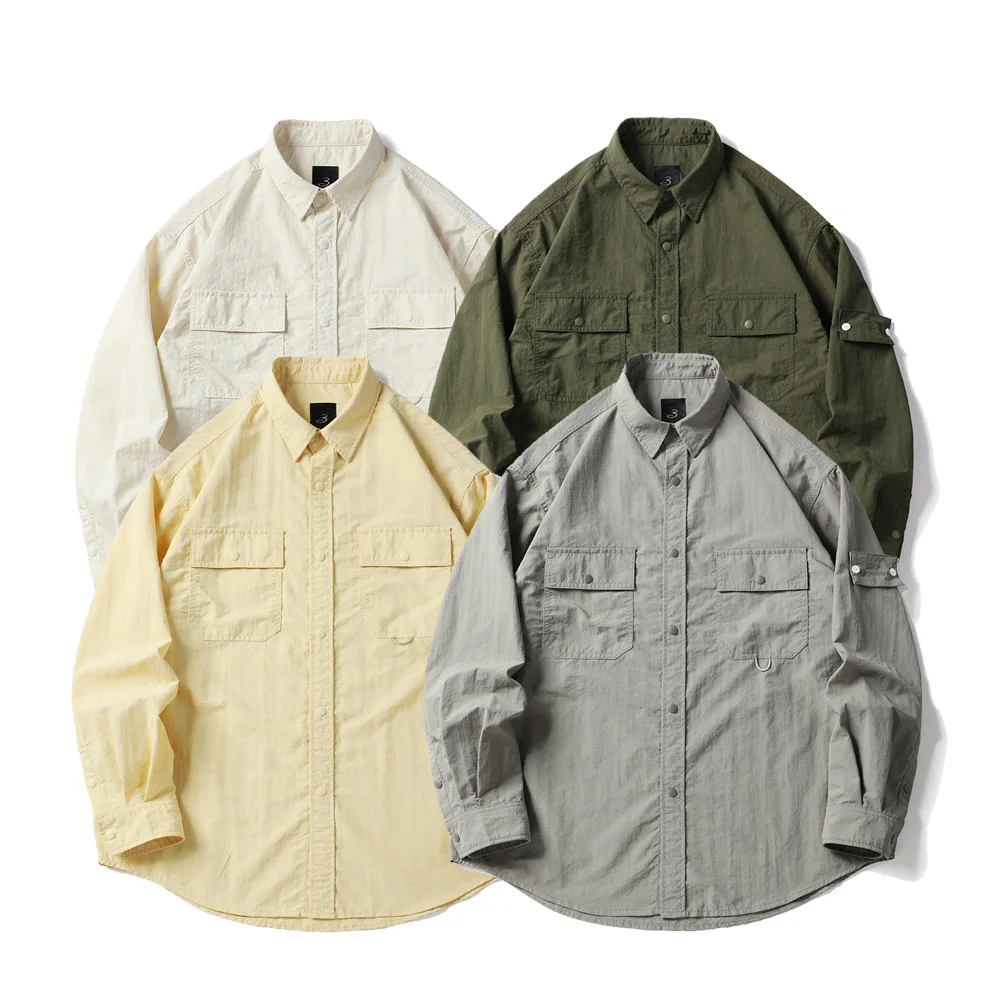 

Japanese Streetwear Fashion Oversize Shirts Men Loose Casual Long Sleeve Outdoor Quick Dry Cargo Shirts Cityboy Blouses