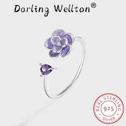 Luxury Oval Amethyst Flower Full Diamond Couple Ring For Women Purple Crystal Original Sterling Silver Engagement Gift Jewelry