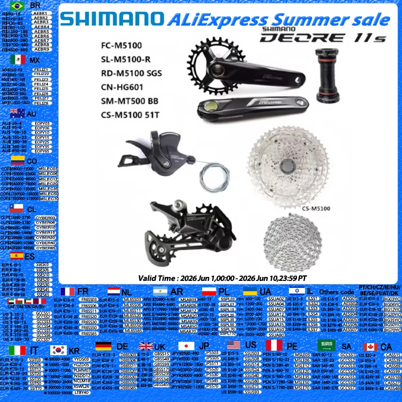 SHIMANO Deore M5100 Groupset 1x11S Speed Crankset Shifter Lever Crankset 42T 51T Cassette Rear Derailleur HG601 Original MTB Set