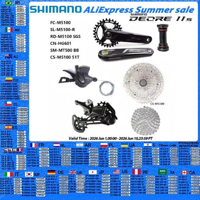 SHIMANO Deore M5100 Groupset 1x11S Speed Crankset Shifter Lever Crankset 42T 51T Cassette Rear Derailleur HG601 Original MTB Set