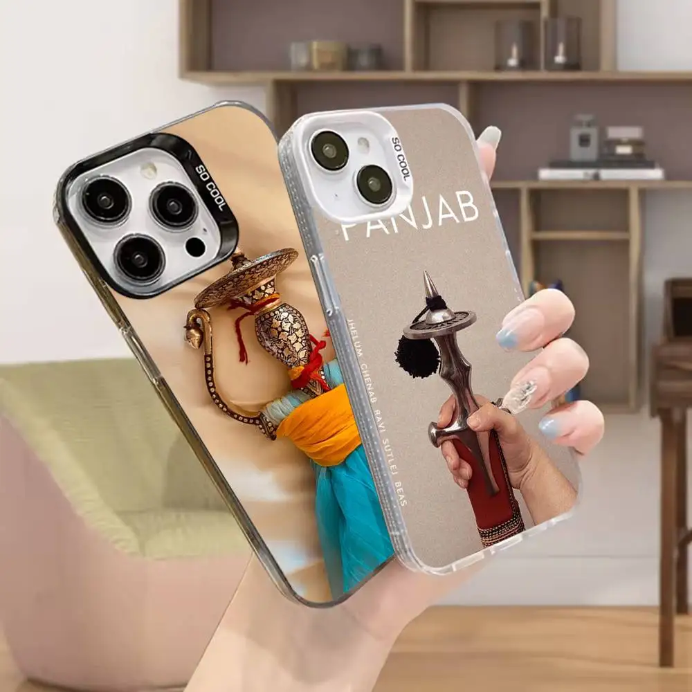 

P-Punjab K-Kirpan Art Phone Case For iPhone 16,15,14,13,12,11,Mini,Pro,SE,MAX White Matte Shockproof Cover